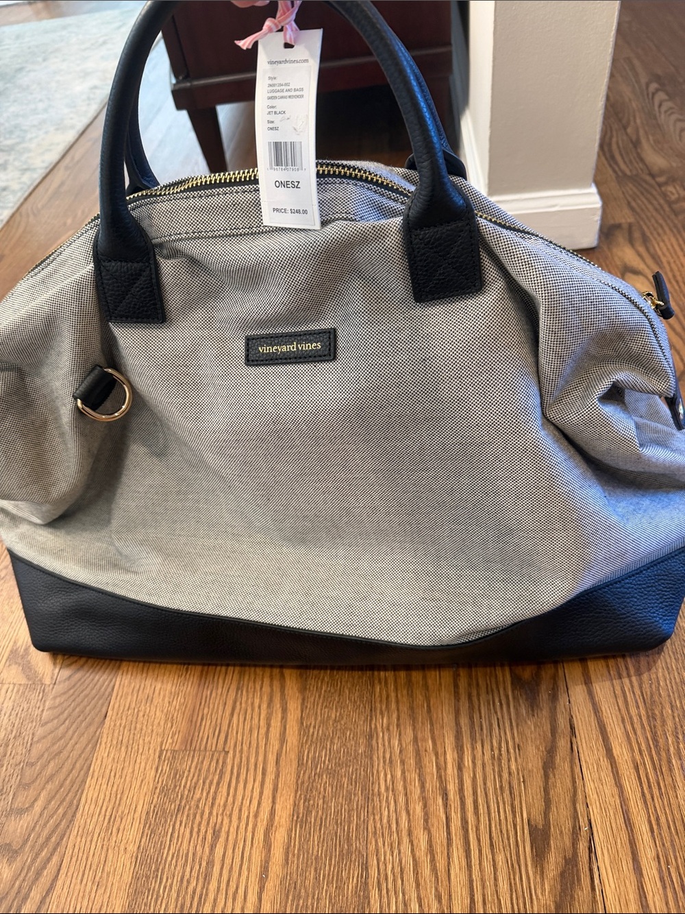 NWT Vineyard Vines Gray and Black Canvas Duffel Bag One Size